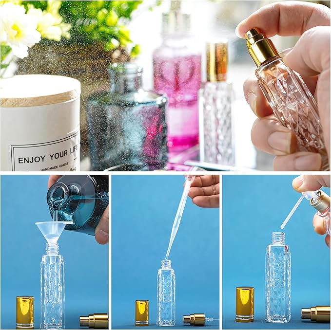 YU FENG 12pcs Glass Perfumes Bottle Empty Atomizer Refillable Spray Perfume Bottles Fine Mist Atomizer Cosmetic Container for Travel,10ml