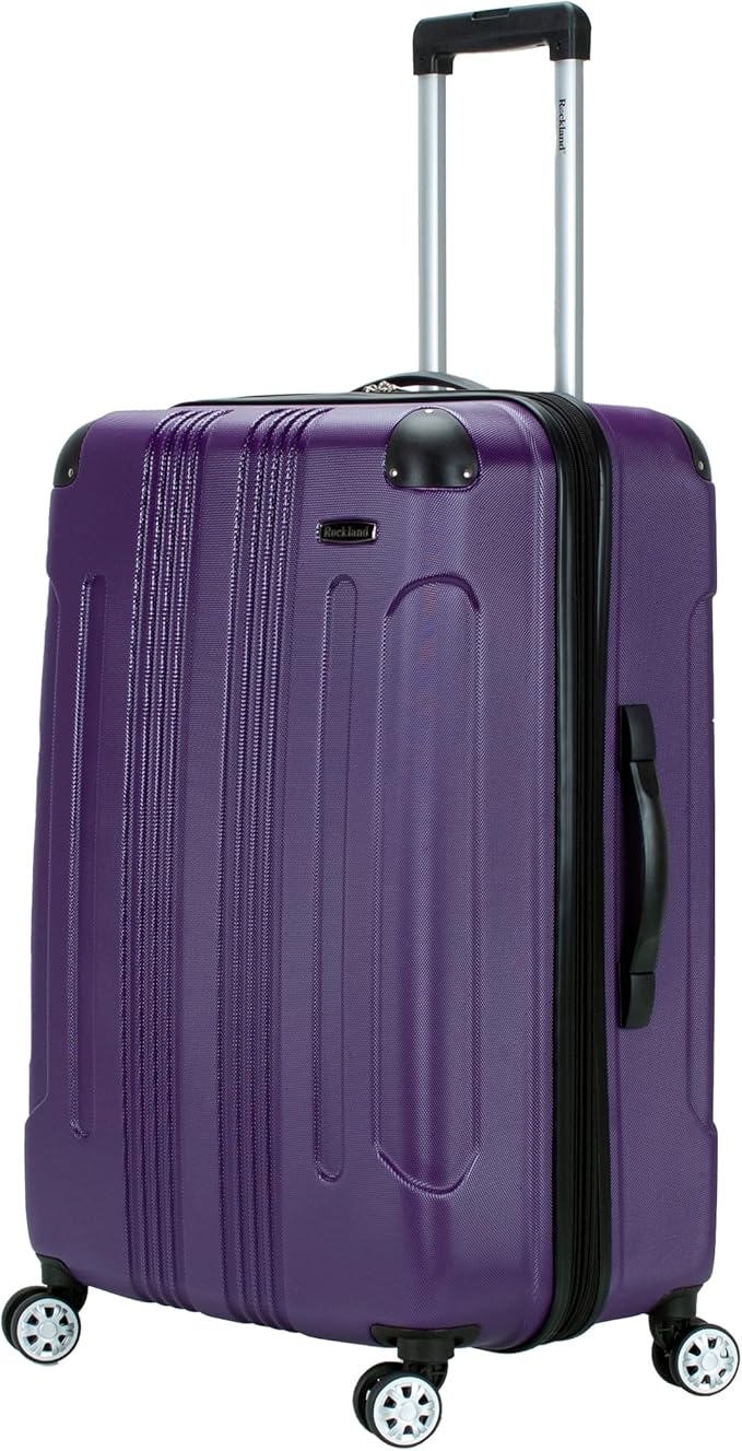 Rockland London Hardside Expandable Spinner Wheel Luggage, Checked Large 28", Purple