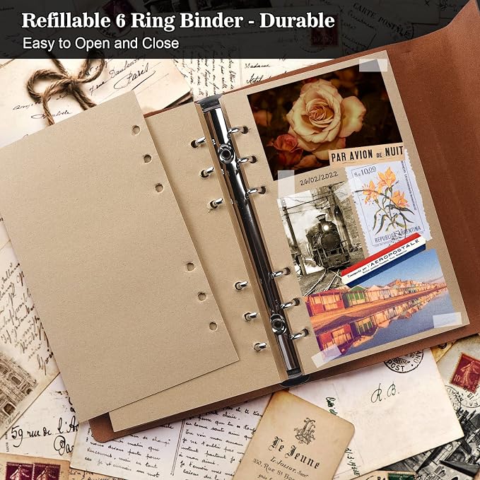Leather Journal Notebook, Vintage Refillable Journal for Women Girls, Thick Blank Pages for Sketchbook, Planner, Diary, Travel Journals to Write in with Binder Pockets, Beautiful Journal Gift