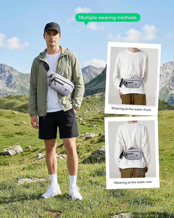 WATERFLY Fanny Pack Waist Bag: 3L Waist Pack with Anti-Theft RFID Blocking, 9 Pockets & Adjustable Belt Water Resistant Hip Pack for Women Men Travel Hiking Running