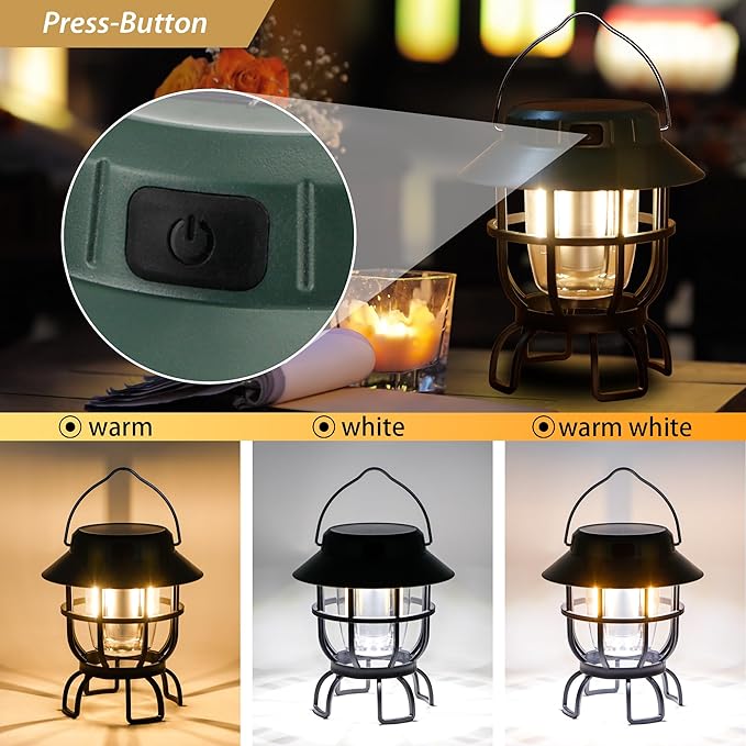 TRIROCKS Set of 2 LED Solar Camping Lantern Dimmable Rechargeable Lantern IPX3 Water-Resistant Portable Emergency Lights Outdoor Camping Lights for Camping Home Power Outage Hurricane Hiking (Green)