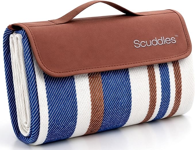 scuddles Extra Large Picnic Blanket 80 x 80 Inch, Waterproof Outdoor Mat with 3 Layer Soft Cushion, Foldable Compact Design with Carry Strap for Beach, Camping, Hiking, Parks and Travel Use