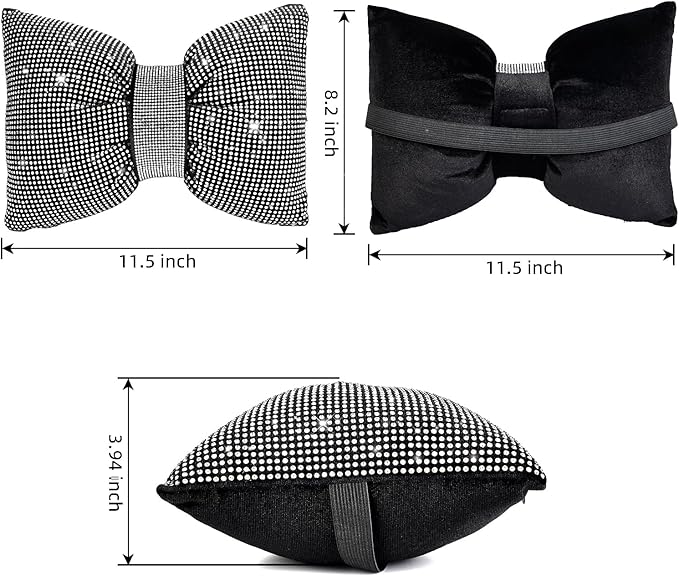 ChuLian 2 PCS Bling Car Pillows, Rhinestones Bowknot Bling Car Headrest Pillow, Car Neck Pillow for Driver Cool Relax Necksupport, White Crystal Diamond Car Accessories for Women