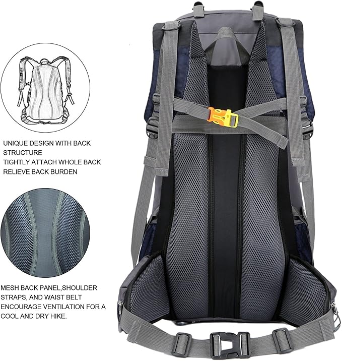 Bseash 60L Waterproof Hiking Camping Backpack with Rain Cover, Large Outdoor Sport Travel Daypack Rucksack for Climbing