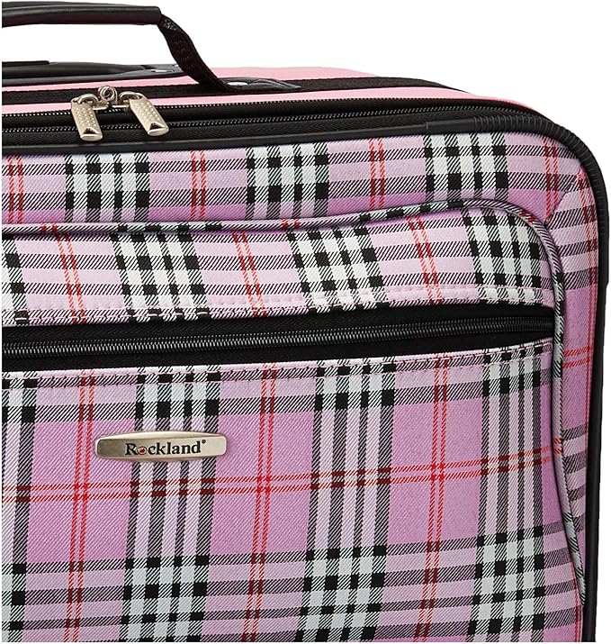 Rockland Fashion Softside 4 Piece Luggage Set, Expandable, (14" Tote/19"/24"/28"), Pink Cross