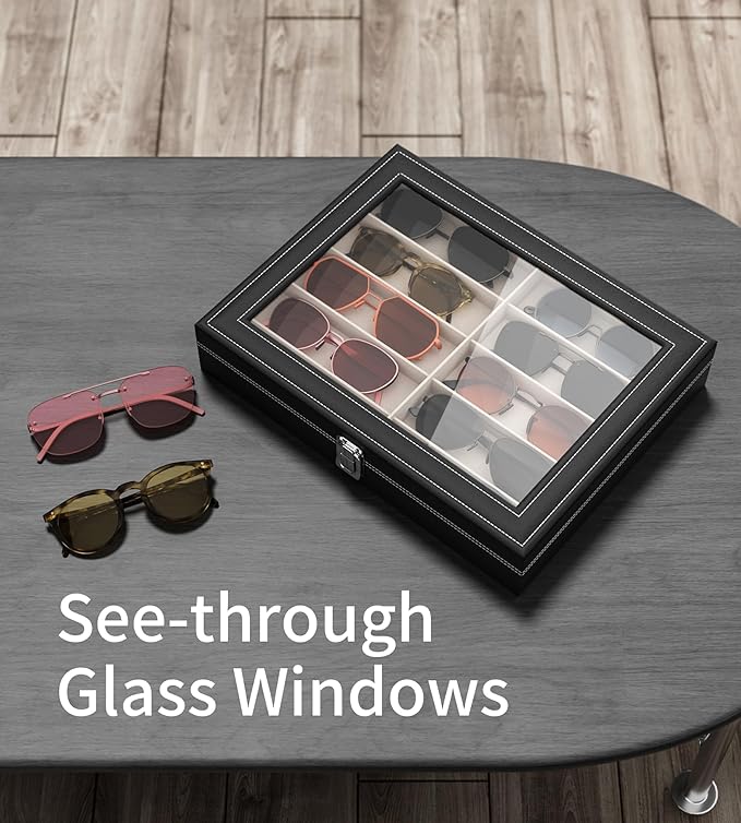 NEWLOOP 10/30 Slots Sunglass Organizer for Multiple Pairs of Eyeglass See-through Display Case Storage Box for Women Men