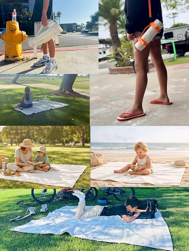 White Picnic Blanket & Beach Mat – Canvas, Machine Washable, Large 4’9” × 6’3”