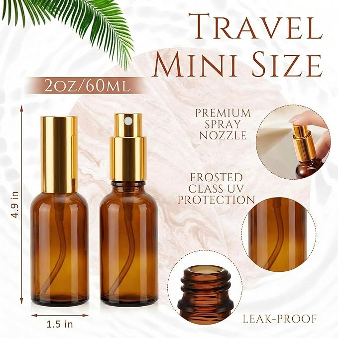 Tessco for you 20 Pcs 30/60/100 ml Glass Spray Bottles Frosted Empty Perfume Bottle Atomizer Refillable Clear Bottle with Fine Mist Sprayer Pump for Room Face Travel Business (Amber,2 oz)