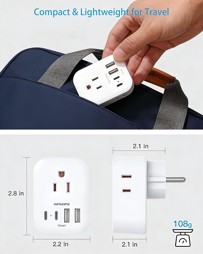Type E F Plug Adapter 2 Pack, HANYCONY Germany France Spain South Korea Power Adapter Travel Power Adapter with 4 Outlets 4 USB Ports(2 USB C) for US to Europe EU Spain Iceland Greece German
