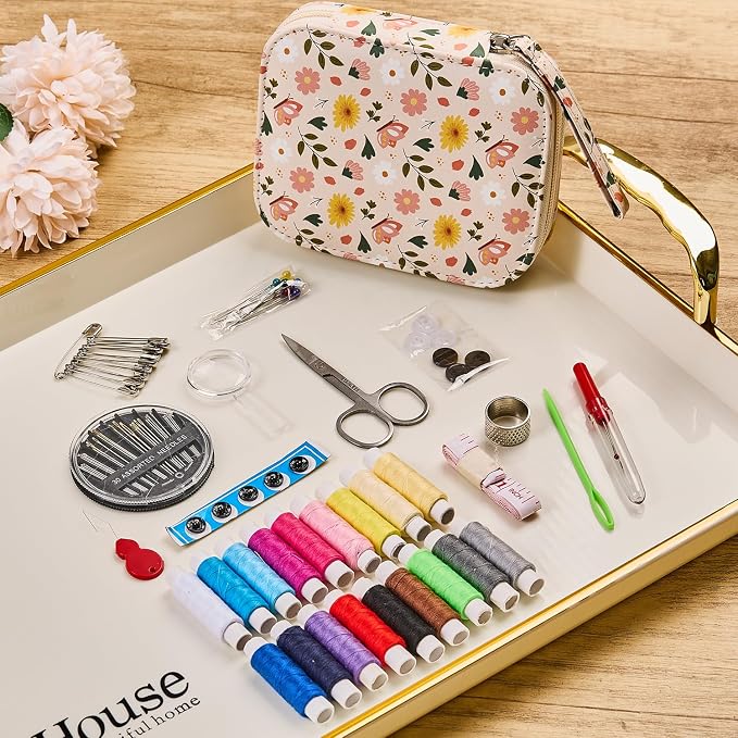 Basic Travel Sewing Kit for Adults,Beginnersc,Emergency | Butterflies Printing Cute Sewing Kit Professional Portable Sewing Supplies
