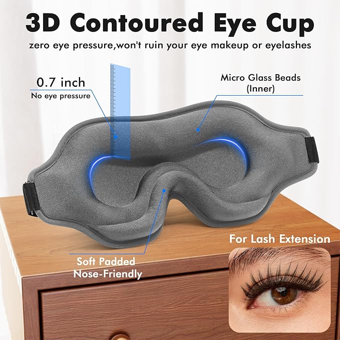 Sleep Eye Mask for Men Women, Weighted Sleeping Mask for Side Sleeper, Travel Blackout Night Blindfold Eye Shade Cover with Adjustable Strap (Silver Gray, 4.6oz)