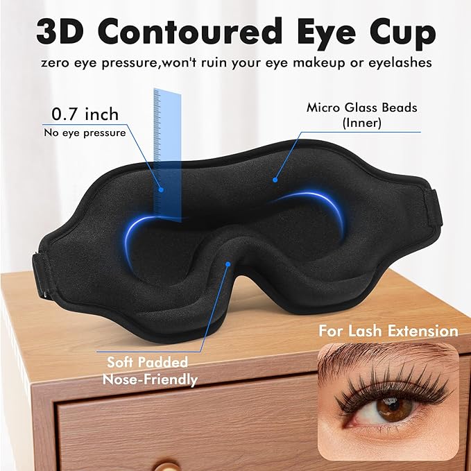 Sleep Eye Mask for Men Women, Weighted Sleeping Mask for Side Sleeper, Travel Blackout Night Blindfold Eye Shade Cover with Adjustable Strap (Obsidian, 4.6oz)