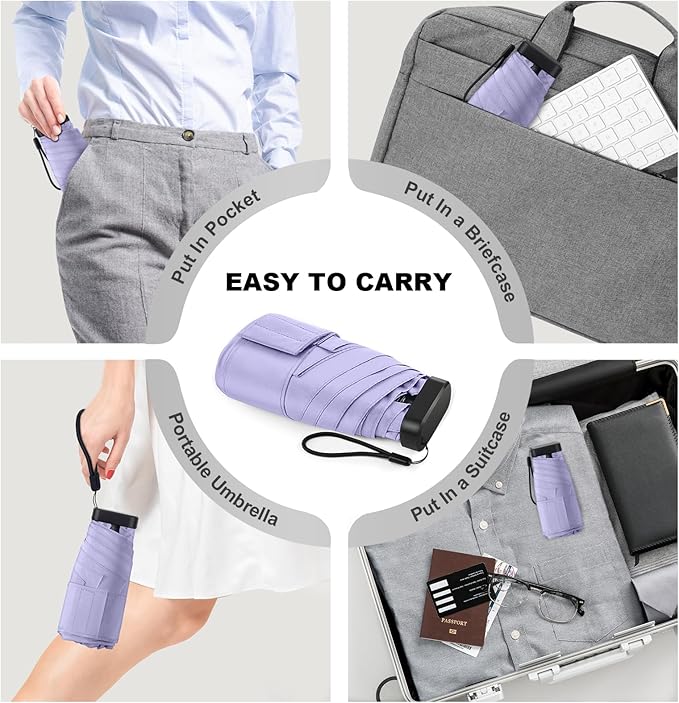 Mini Umbrella - Compact, Waterproof Travel Umbrella for Light Rain, Suitable for Women's Purse and Pocket