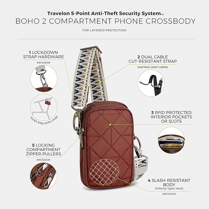 Travelon Anti-Theft Boho 2 Compartment Phone Crossbody