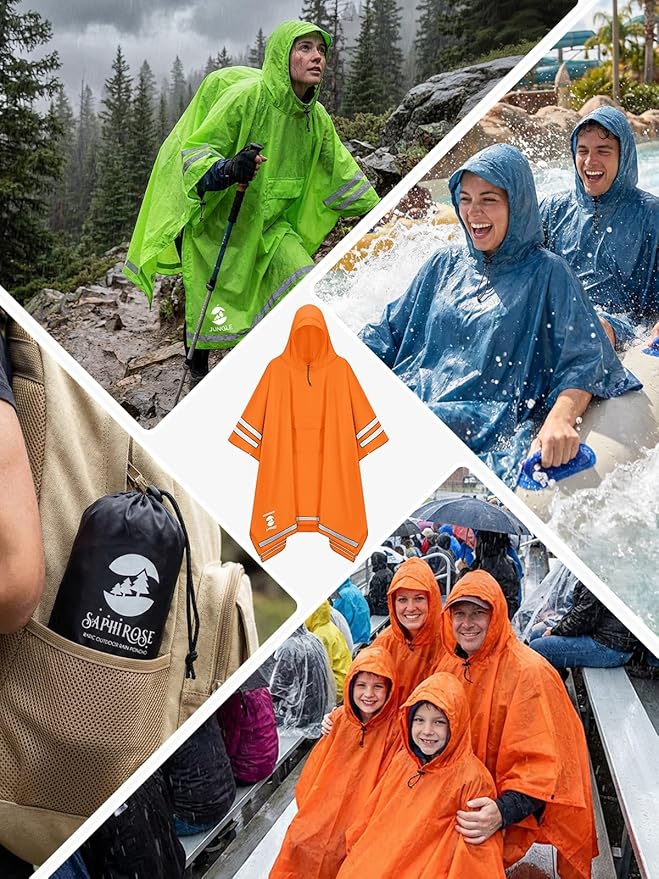 SaphiRose Hooded Rain Poncho Waterproof Raincoat Jacket for Men Women Adults