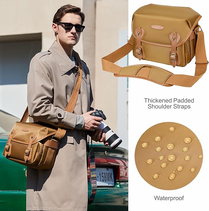Padwa Lifestyle Khaki Sling Camera Bag - Waterproof Nylon Crossbody Photography Bags with Thick Shell,Fleece Compartments & Wide Padded Strap,Safety Protection for Photographers Camera,Lens & Drone
