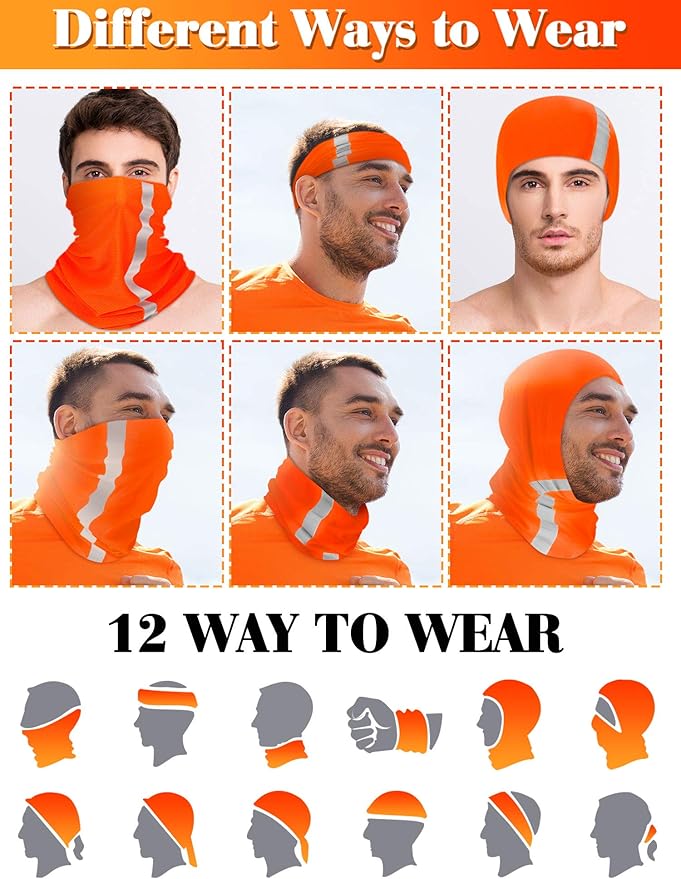 SATINIOR 8 Pcs Neck Gaiter Face Mask, Reflective Summer UV Protection Cooling Scarf Neon Breathable Bandana for Men Women