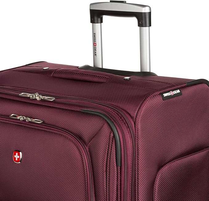 SWISSGEAR Sion Softside Expandable Spinner Luggage Durable Lightweight Travel Suitcase, Merlot, Checked-Large