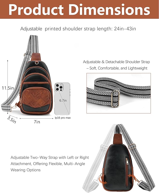Anti Theft Crossbody Bags for Women, RFID Vegan Leather Sling Purse for Travel, Chest Bag, Cross Body Purses & Fanny Packs(Brown＆Black)