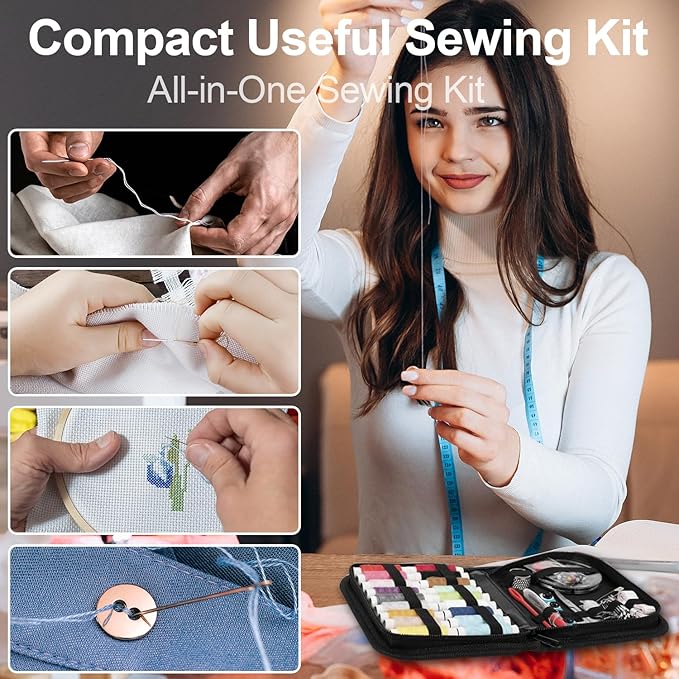 MIXCOOL Sewing Kit for Adults, Beginners, Needle and Thread Kit, Portable Sewing Supplies, Contains Thread, Scissor, Needles, (Beige, M)