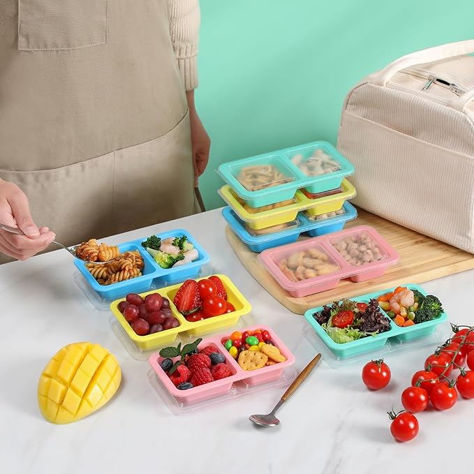 16 Pack 5OZ Reusable Snack Containers, Multicolor Double Compartment Condiment Containers with Clear Lids, Portable Salad Dressing Cups, Leakproof Lunch Boxes for Outdoor, Travel, Work(4 Color)