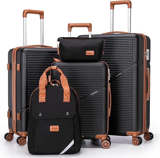 Cosbarn Luggage Sets 5 Piece Suitcases with Wheels, Suitcase Set ABS Hard Case Luggage with TSA Lock Spinner Wheels Durable Travel Luggage (5-Piece Set(20"/24"/28"))