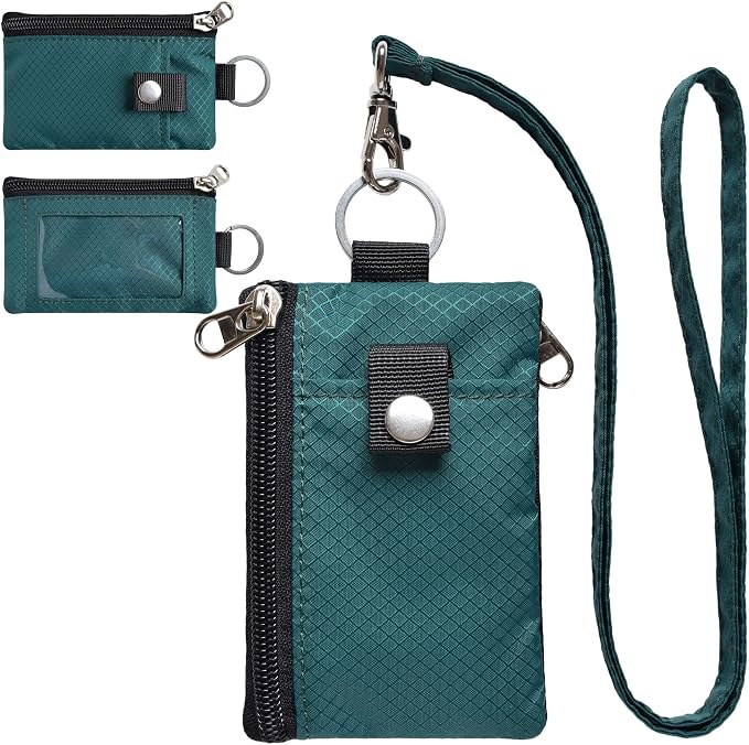 CHENSPRX Minimalist RFID Blocking Small Wallet with ID Window,WaterResistant Zip Id Case Wallet with Lanyard Keychain for Cards,Cash,Travel,Women,Men