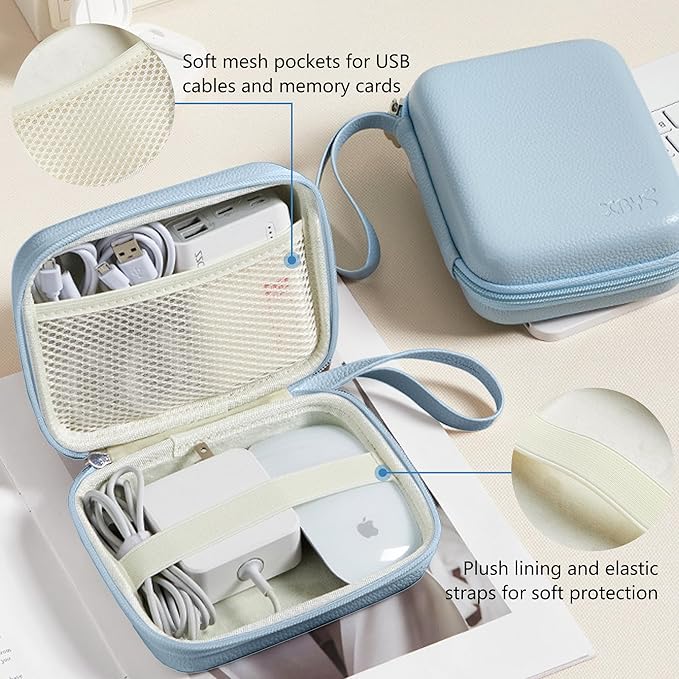 Charger Case for Macbook, Portable Tech Electronic Organizer Bag, Small Travel Storage Pouch for Laptop Accessories, MacBook Power Adapter, Charging Cords, USB Drives, Power Bank (Blue, L)