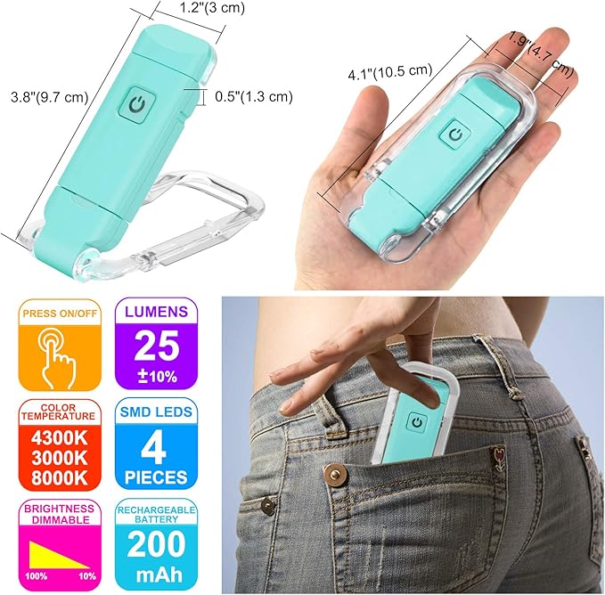 HONWELL Rechargeable Clip On LED Book Light, 3 Brightness Levels Dimmable Bookmark Light for Eye-Protection, Portable Reading Lamp for Bookworms, Travel (Blue)