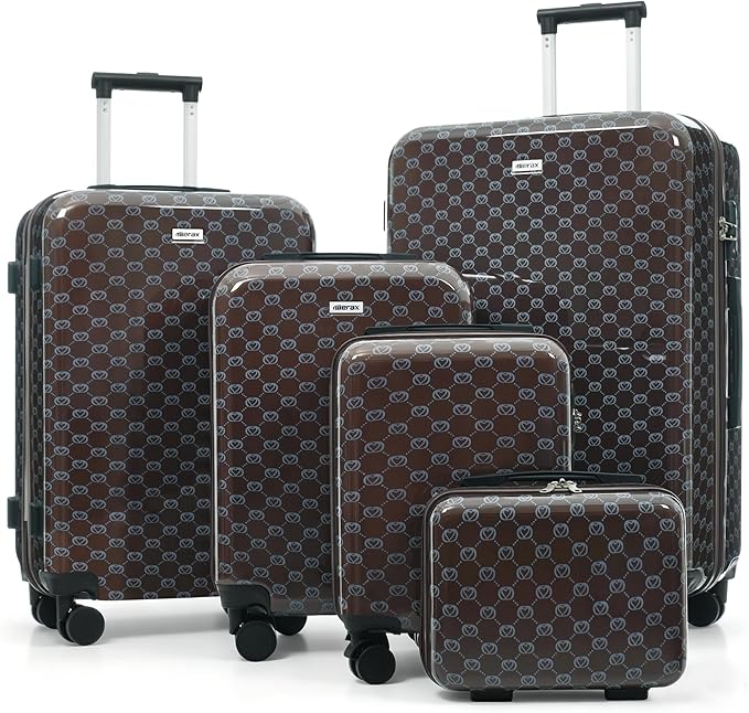 Hardside Luggage Sets, Lightweight Suitcase with Spinner Wheels, Brown Patterns