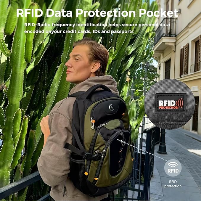 Swissdigital Design Laptop Backpack with USB Charging Port, Travel Backpack Fits 15.6 inches Computer, 31L College School Backpack for Men, Olive/Black | SD803-26