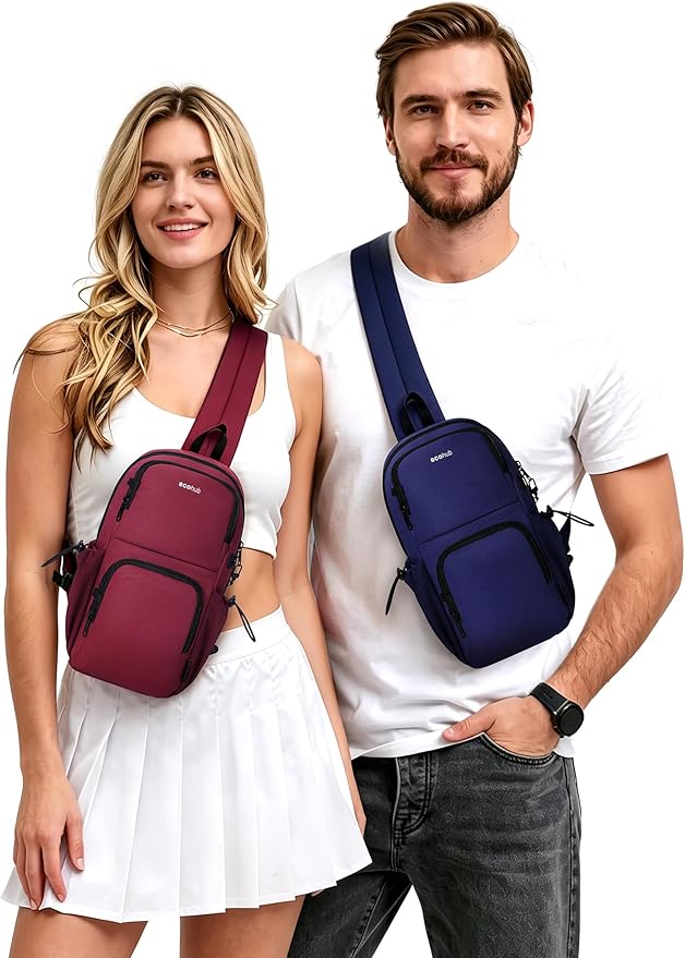ECOHUB Crossbody Bags for Women Men, Anti-Theft RFID Blocking Sling Backpack Water Resistant Chest Shoulder Daypack, Red
