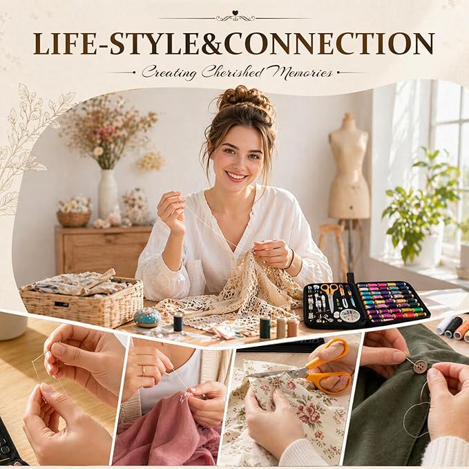 JJRING 200 PCS Sewing Kit for Adults, Premium Needle and Thread Kit with Portable Handbag & Beautiful Gift Box, Complete Hand Sewing Supplies for Beginners, Home, Travel DIY and Emergency Repair