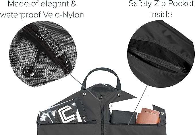 SkyHanger - Carry on Garment Bag with unique Titanium Suit Hanger for Men & Women - best-in-class functionality for wrinkle-free traveling - lightweight & water repellent nylon - Black