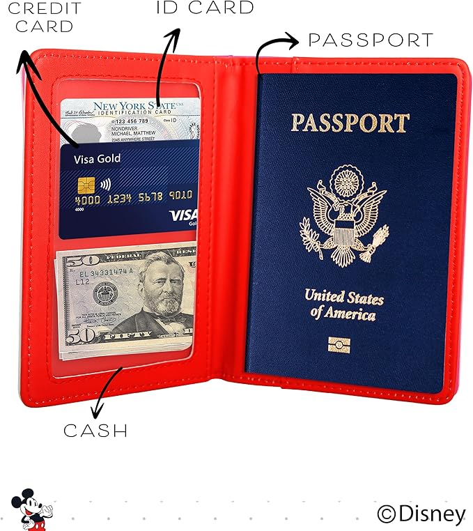 Disney Mickey & Minnie Mouse Passport Holder, Officially Licensed Passport Holder for Women, Travel Essentials for Women