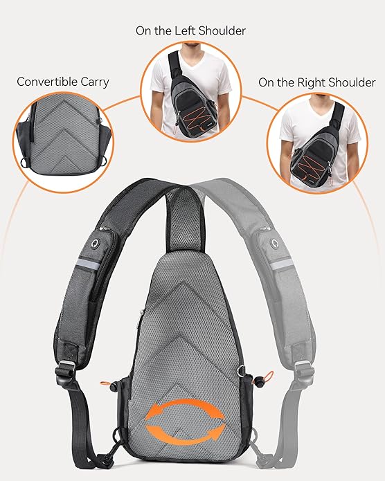 AGPTEK Sling Bag for Men Women, RFID Crossbody Daypack with Water Bottle Holder, Large Capacity EDC Chest Bag for Travel Day Trip Hiking Gym Cycling, Grey