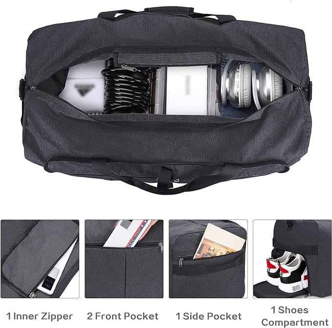 80L EXTRA LARGE Duffle Bag for Travel, 26" Foldable Travel Duffel Bag with Shoe Compartment for Men Women, Waterproof & Tear Resistant (Black, EXTRA LARGE, 80L)