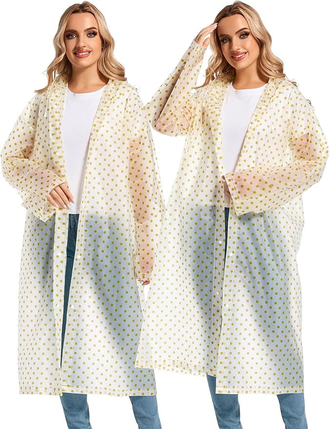 2PCS Rain Ponchos for Adults Reusable Rain Coats for Adults Rain Jackets Raincoats for Men Women