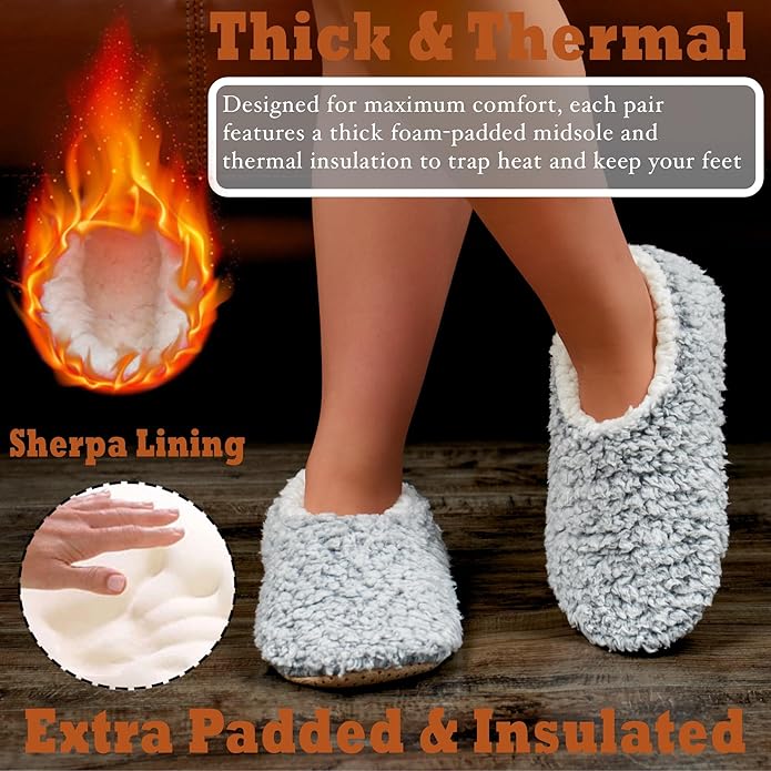cosyone1997 2-Pair Slippers for Women Indoor Non Slip Soft Sole Plush Sherpa Lined Cozy Comfortable House Slippers