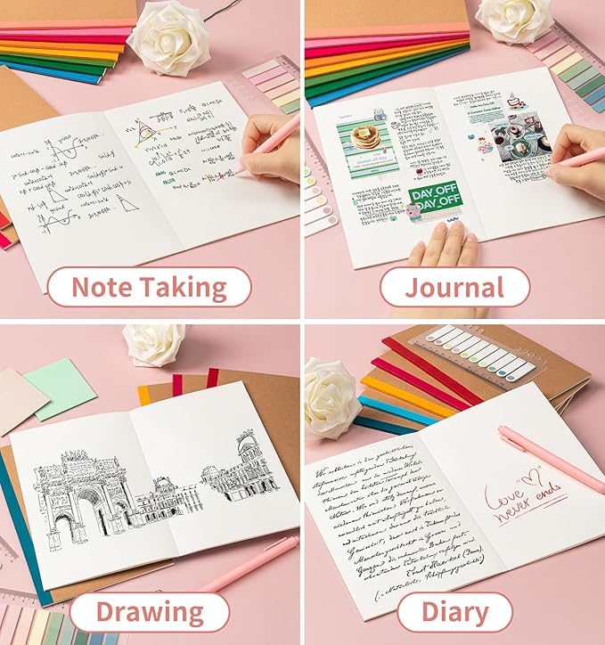 30 Pack Blank Notebook Journals Bulk, A5 Unlined Paper Composition Notebook, 8.3”x 5.5”, Kraft Cover with Rainbow Spines, 15 Colors 60 Pages for School Office Travel