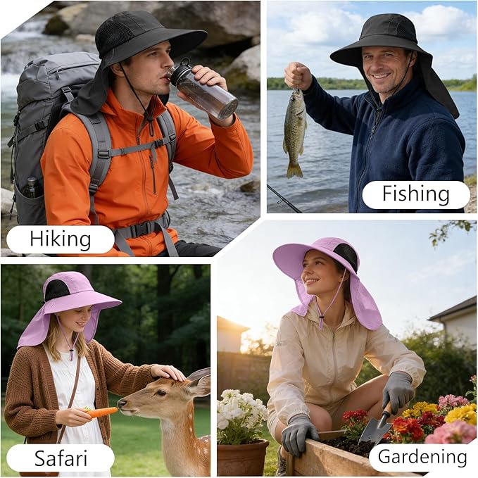 Sun Hat for Men Women with Neck Flap,UPF 50+ UV Protective Hiking Fishing Hats,Wide Brim Sun Hat for Women&Men