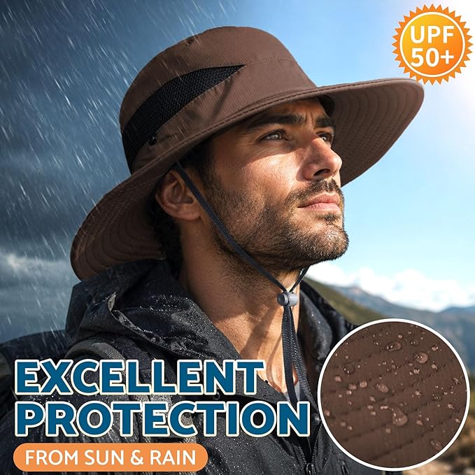 PFFY Sun Hats for Men Women Wide Brim Bucket Hat UPF 50+ Outdoor Beach Hiking Fishing Hat