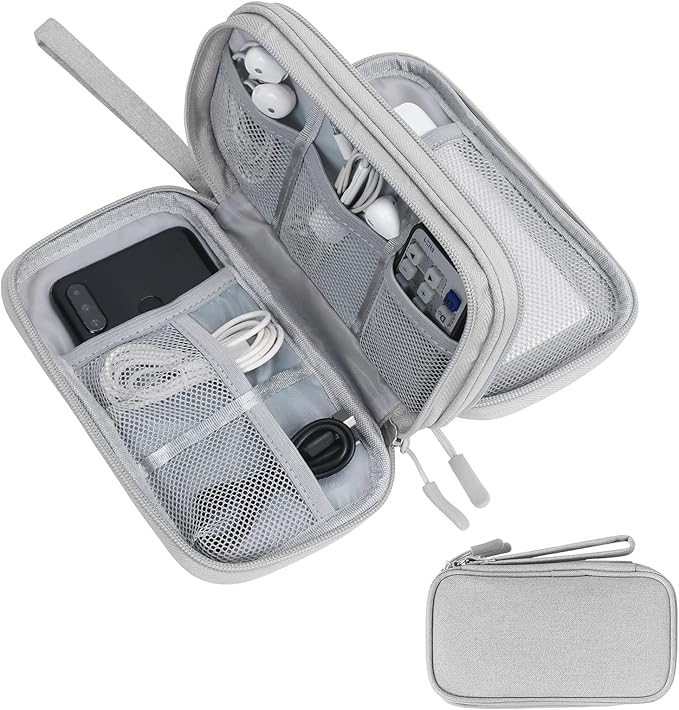 Skycase Electronic Organizer Travel Case - Waterproof Travel Cord Pouches for Organization, Cable Organizer, All-in-One Double Layers Storage Bag for Accessories, Charger, Cable, Grey - Large
