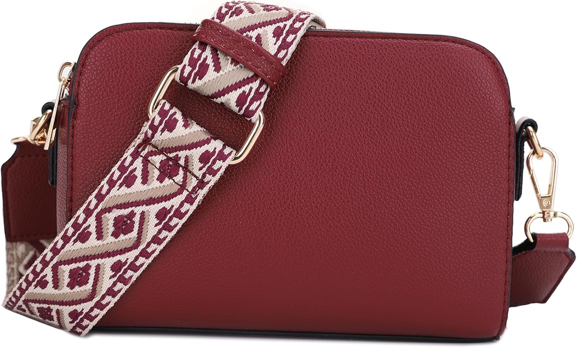 EVVE Crossbody Bags for Women Trendy Triple Zip Small Crossbody Camera Bag Purse with Wide Guitar Strap