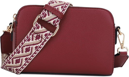 EVVE Crossbody Bags for Women Trendy Triple Zip Small Crossbody Camera Bag Purse with Wide Guitar Strap