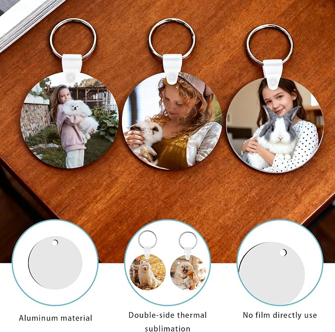 UJL 120pcs Sublimation Keychain Blanks With Rings Clips MDF Keychains Blanks Double Sides Blank Keychains Rectangle Round
