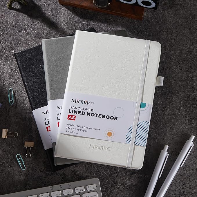 Hardcover Journal Notebook for Work, A5 (5.7"x8.4"), 3 Pack 160 Pages Lined Journaling Notebooks with Pen, 100GSM Paper, for Women Men Writing, Travel, Business, Daily Diary, School Office Supplies