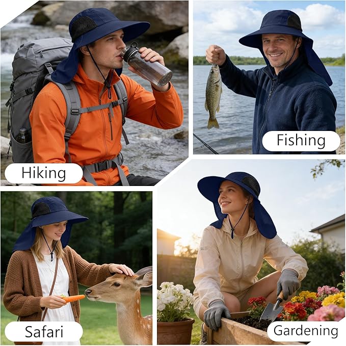 Sun Hat for Men Women with Neck Flap,UPF 50+ UV Protective Hiking Fishing Hats,Wide Brim Sun Hat for Women&Men