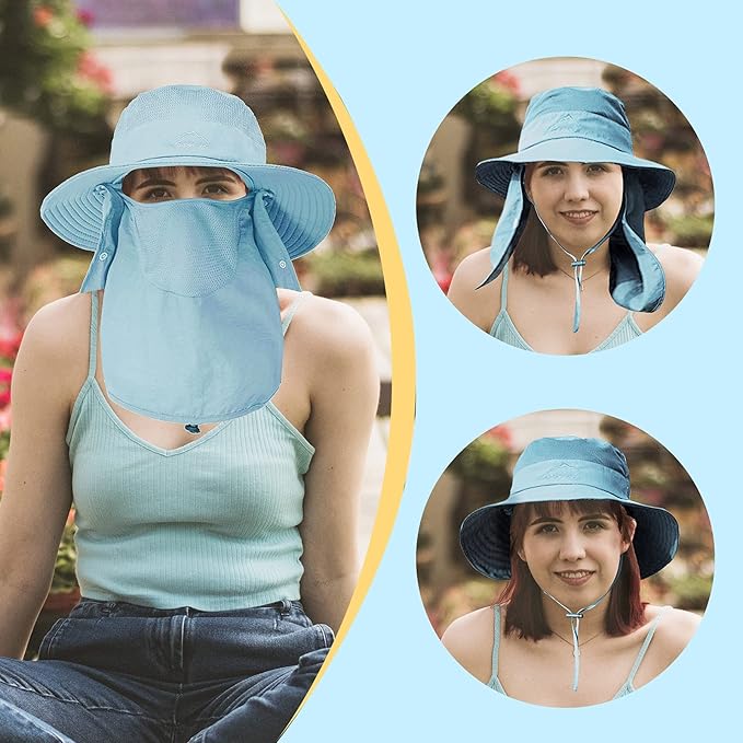 Fishing Hat for Men & Women, Outdoor UV Sun Protection Wide Brim Hat with Face Cover & Neck Flap