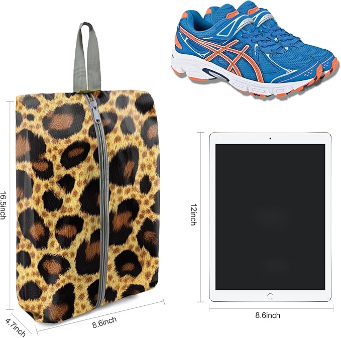 BeeGreen Leopard Shoe Bags 6 Pack for Travel with Handle as Packing Organizers for Suitcase and Luggage | Portable Nylon Storage Accessories for Vacations,Gym,Sport,Essential Gifts for Women and Men